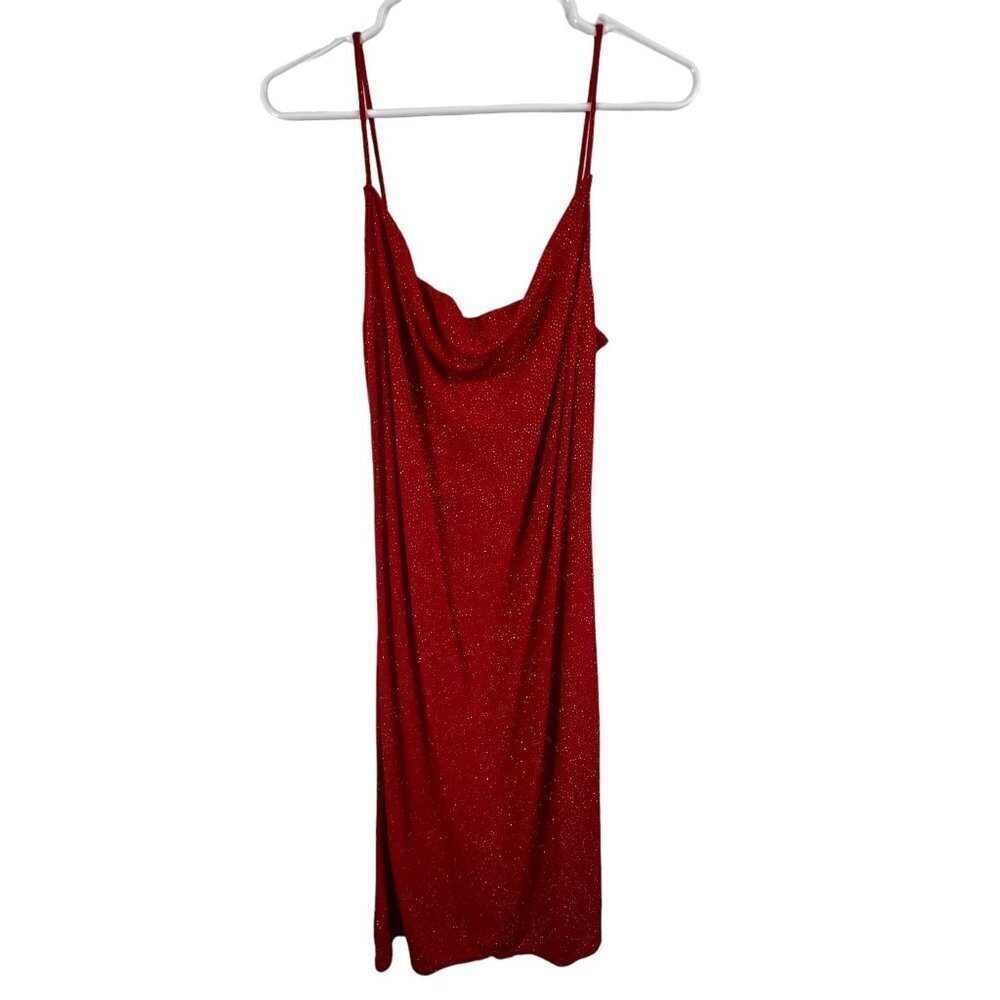 Hana red spaghetti strap shimmery sequin midi dress. size Medium